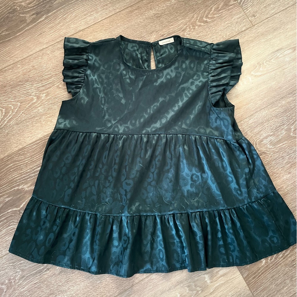 Green Leopard Print Flowy Blouse